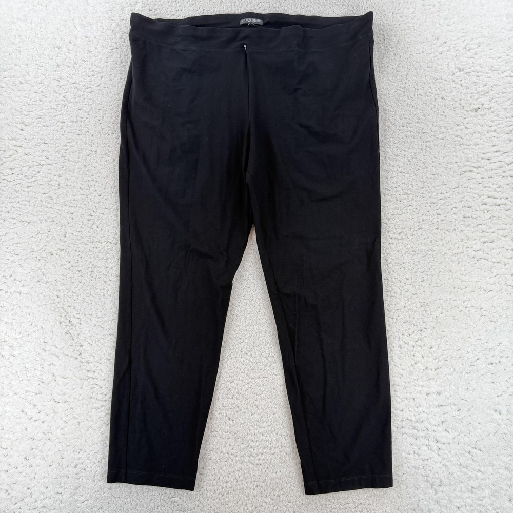 Eileen Fisher Leggings Womens 1X Black High Rise Knit Pull On Stretch Ankle